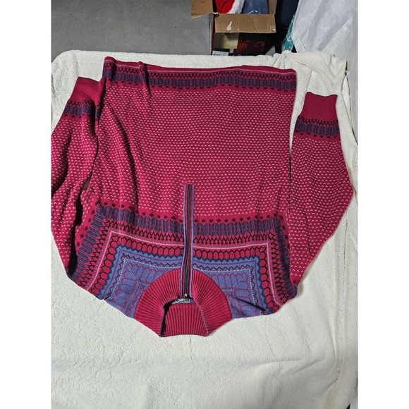 Eddie Bauer Men's Fairisle Sweater 1/4 zip, size XXL Maroon‎ & Blue Grandpa Ski - Picture 6 of 8